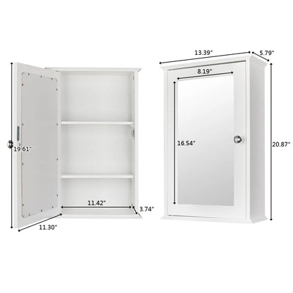 VINGLI Small Medicine Cabinet with Mirror White Bathroom Wall Mount Cabinet MDF 3 Shelf Storage Organizer with Single Mirrored Door and 2 Adjustable Shelves