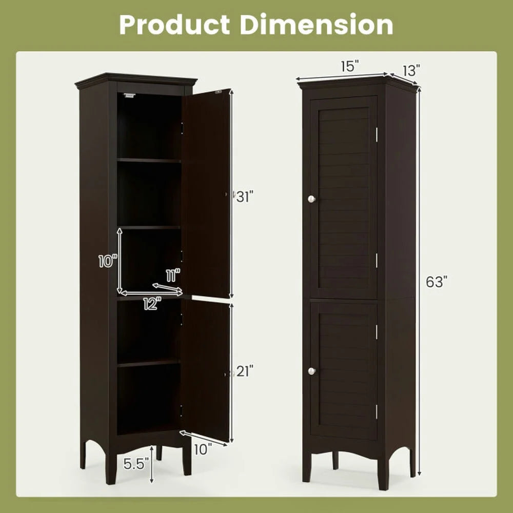 Canddidliike Tall Bathroom Floor Cabinet with Shutter Doors and Adjustable Shelf-Brown, Bathroom Floor Cabinet for Entryway Storage, Home Office Furniture