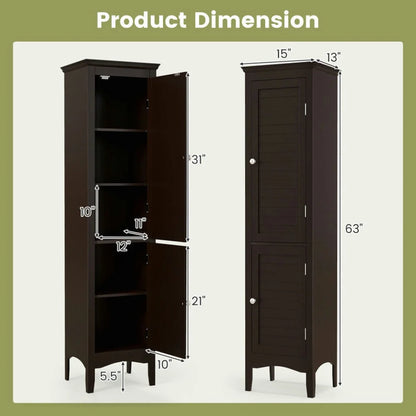 Canddidliike Tall Bathroom Floor Cabinet with Shutter Doors and Adjustable Shelf-Brown, Bathroom Floor Cabinet for Entryway Storage, Home Office Furniture