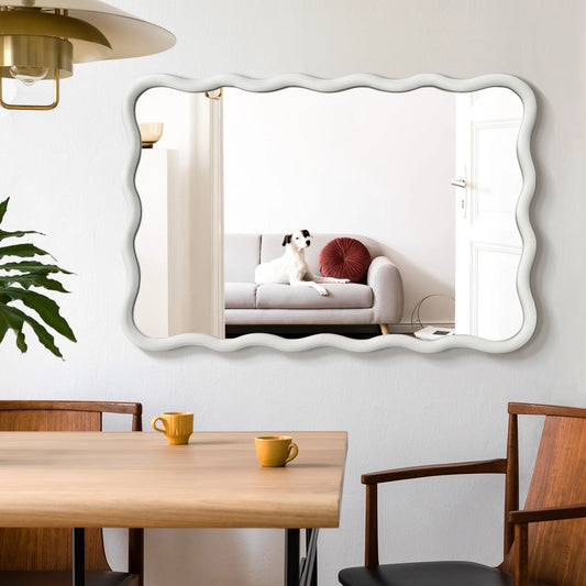 TEWLOSS Wavy Mirrors Wall Mirror, 30"x20" Bathroom Mirror Wood Framed, White
