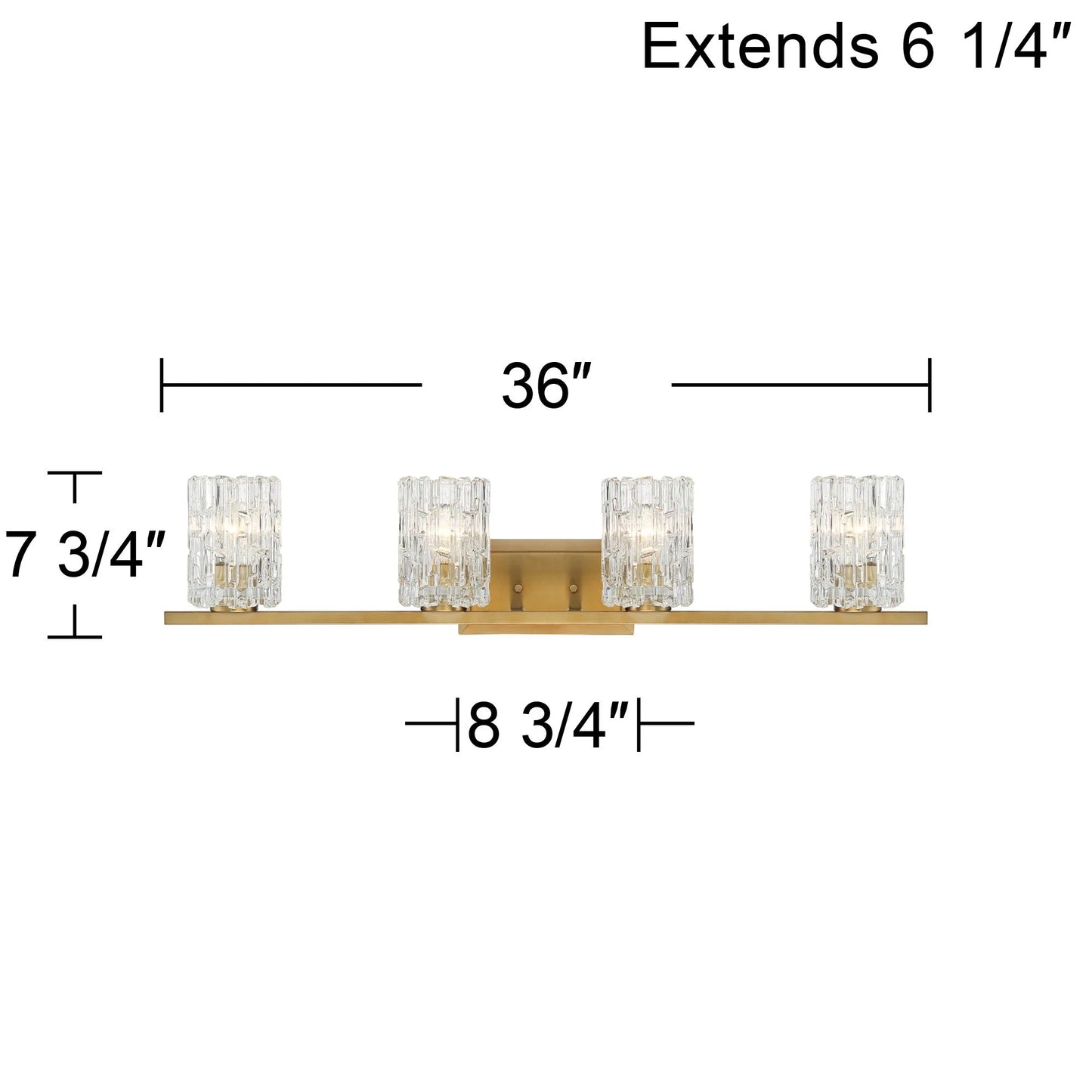 Possini Euro Design Icelight Modern Wall Light Warm Brass Hardwire 36" 4-Light Fixture Textured Ice Glass for Bedroom Bathroom Vanity Living Room