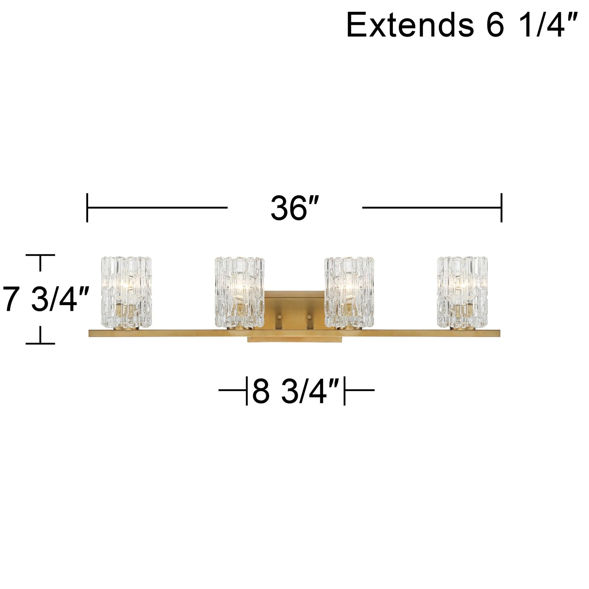 Possini Euro Design Icelight Modern Wall Light Warm Brass Hardwire 36" 4-Light Fixture Textured Ice Glass for Bedroom Bathroom Vanity Living Room