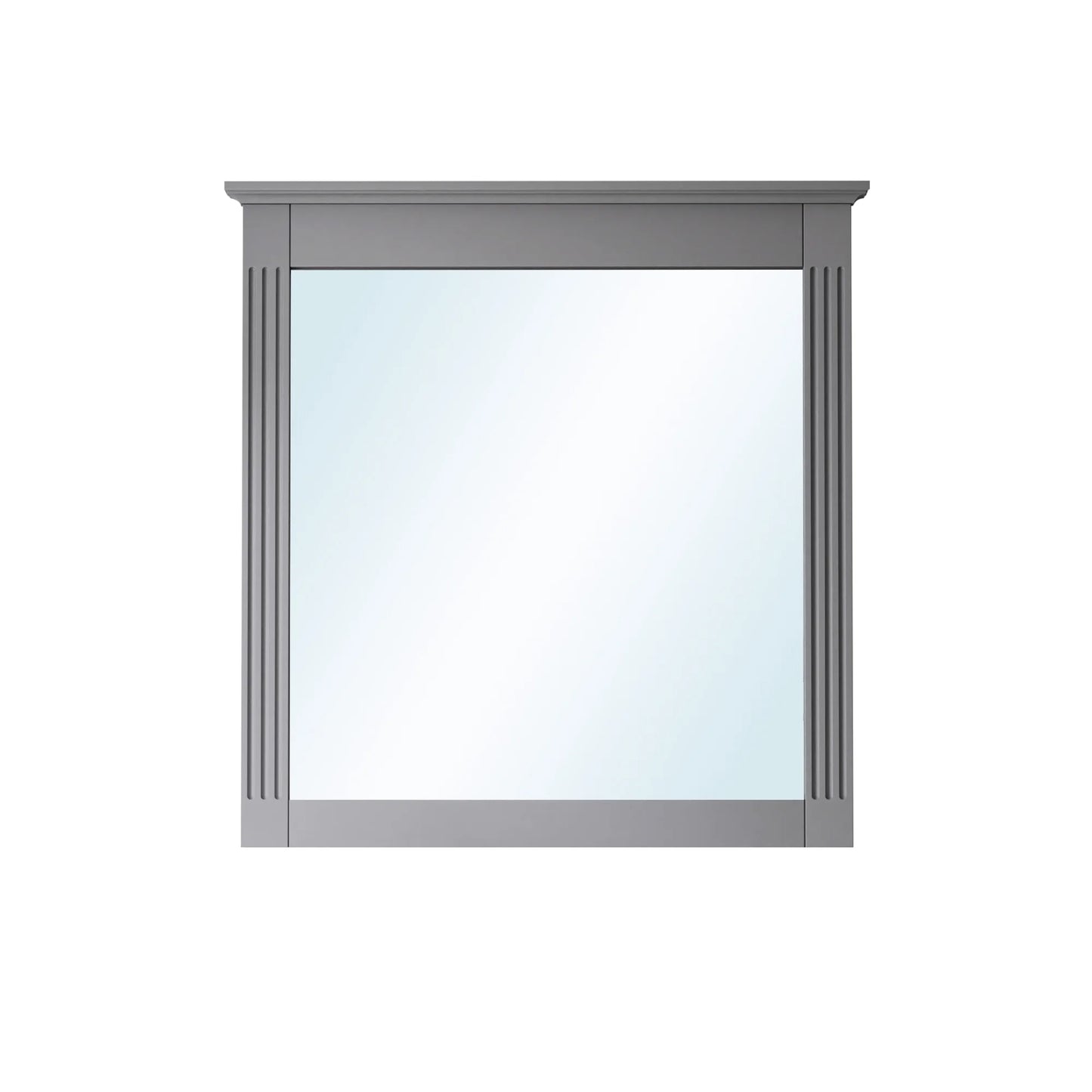 ANGELES HOME 33" x 32" Wall-Mounted Vanity Mirror, Solid Wooden Framed Makeup Mirror, Bathroom Wall Mirror for Bedroom Living Room Entryway, White