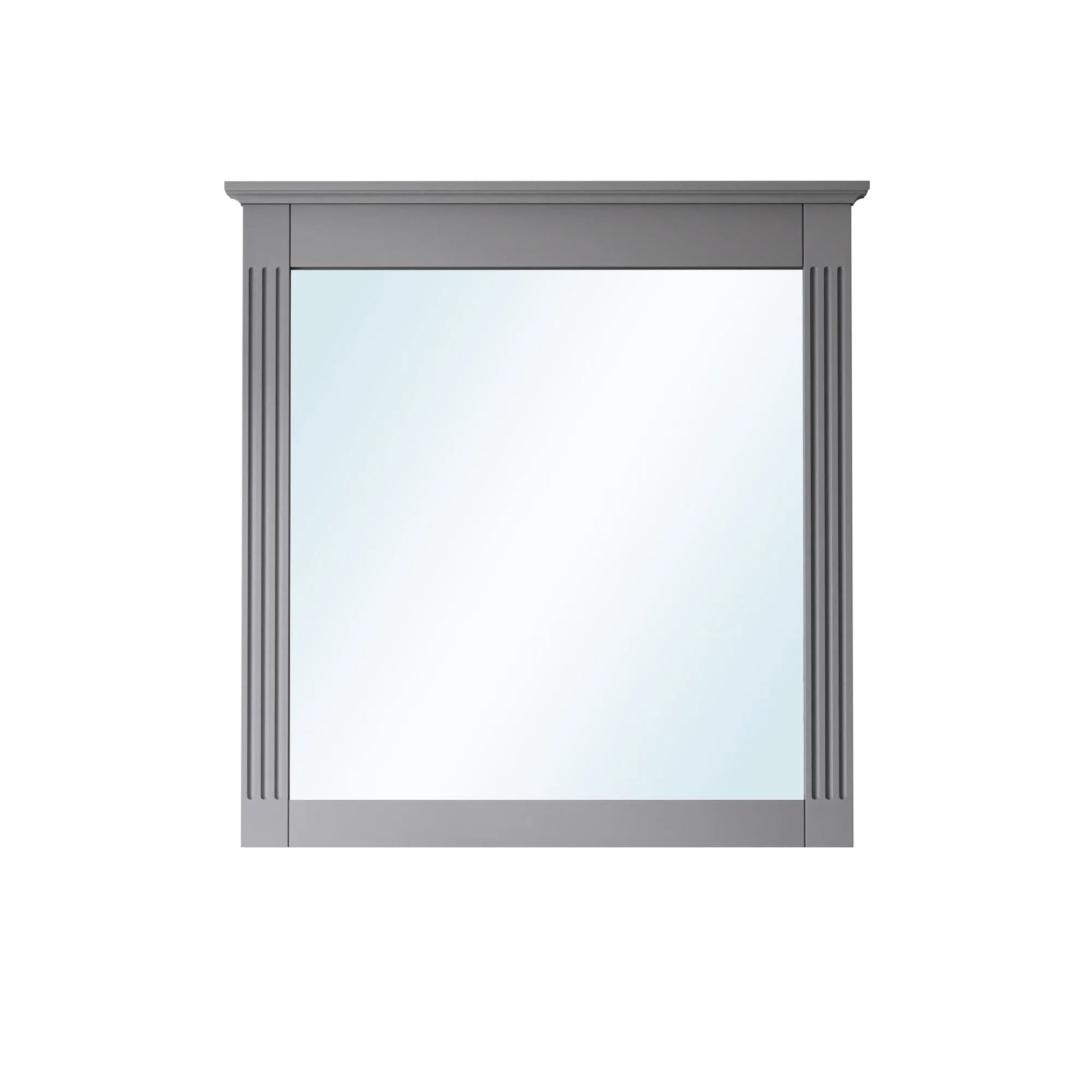 ANGELES HOME 33" x 32" Wall-Mounted Vanity Mirror, Solid Wooden Framed Makeup Mirror, Bathroom Wall Mirror for Bedroom Living Room Entryway, White