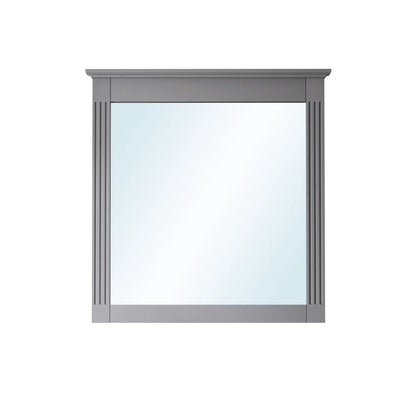 ANGELES HOME 33" x 32" Wall-Mounted Vanity Mirror, Solid Wooden Framed Makeup Mirror, Bathroom Wall Mirror for Bedroom Living Room Entryway, White