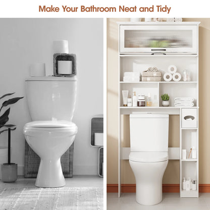 Vabches Over The Toilet Storage Cabinet with Transparent Flip Door, 33.2''W Bathroom Over Toilet Shelf Space Saver with Toilet Paper Holder