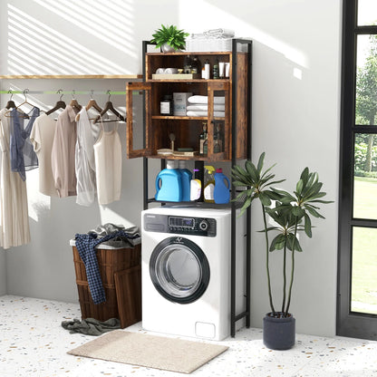 Topbuy Over The Toilet Storage Cabinet 5-Tier Bathroom Toilet Organizer w/2 Metal Mesh Doors & 3-Position Adjustable Shelf