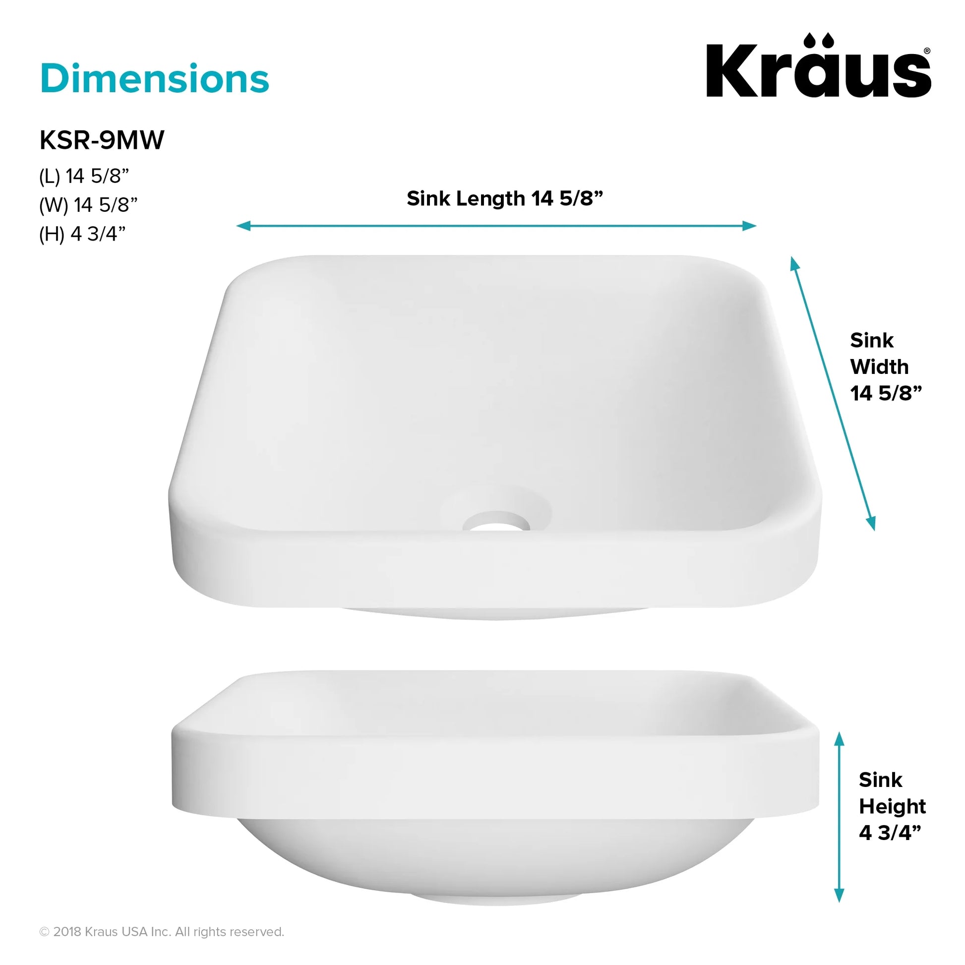 KRAUS Natura Square Semi-Recessed Composite Bathroom Sink with Matte Finish and Nano Coating in White