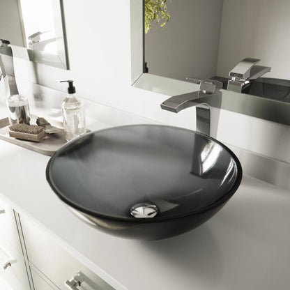 VIGO Giovanni Sheer Black Glass 17 in. L x 17 in. W x 6 in. H Round Vessel Bathroom Sink
