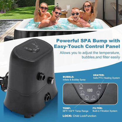 73 inch Outdoor Inflatable Hot Tub with 130 Bubble Air Jets, 4-6 Person Square Portable Hottub Spa with LED Control Panel, Blow Up Spa Bathtub with 2 Filter, Temperature up to 104��F