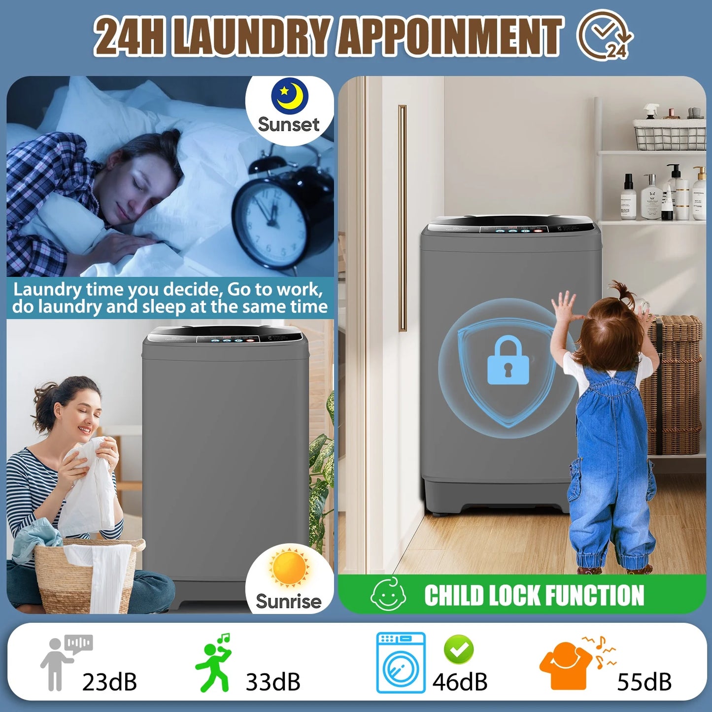 Veeboto Portable Washing Machine, 15.6lbs Washer and Dryer Combo Machine with 10 Wash Programs/8 Water Levels, Laundry with LED Display & 1 Adjustable feet for Home, Apart, Bathroom