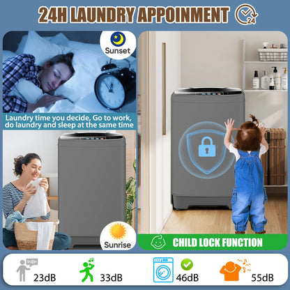 Veeboto Portable Washing Machine, 15.6lbs Washer and Dryer Combo Machine with 10 Wash Programs/8 Water Levels, Laundry with LED Display & 1 Adjustable feet for Home, Apart, Bathroom