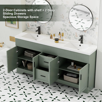 72" Freestanding Double Sink Bathroom Vanity Set With Resin Top, Hand-Painted, EPA Certificate