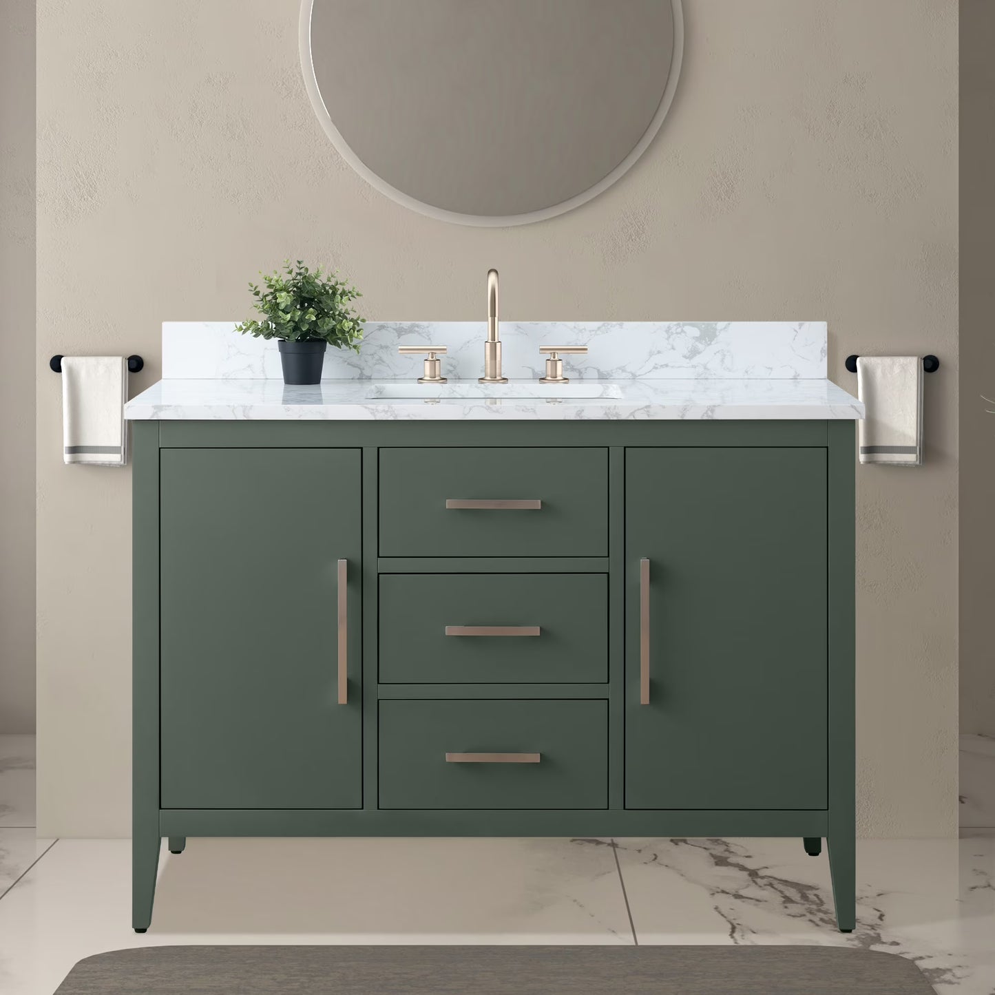 Vanity Art 48" Single Sink Bathroom Vanity Cabinet with Ceramic Countertop