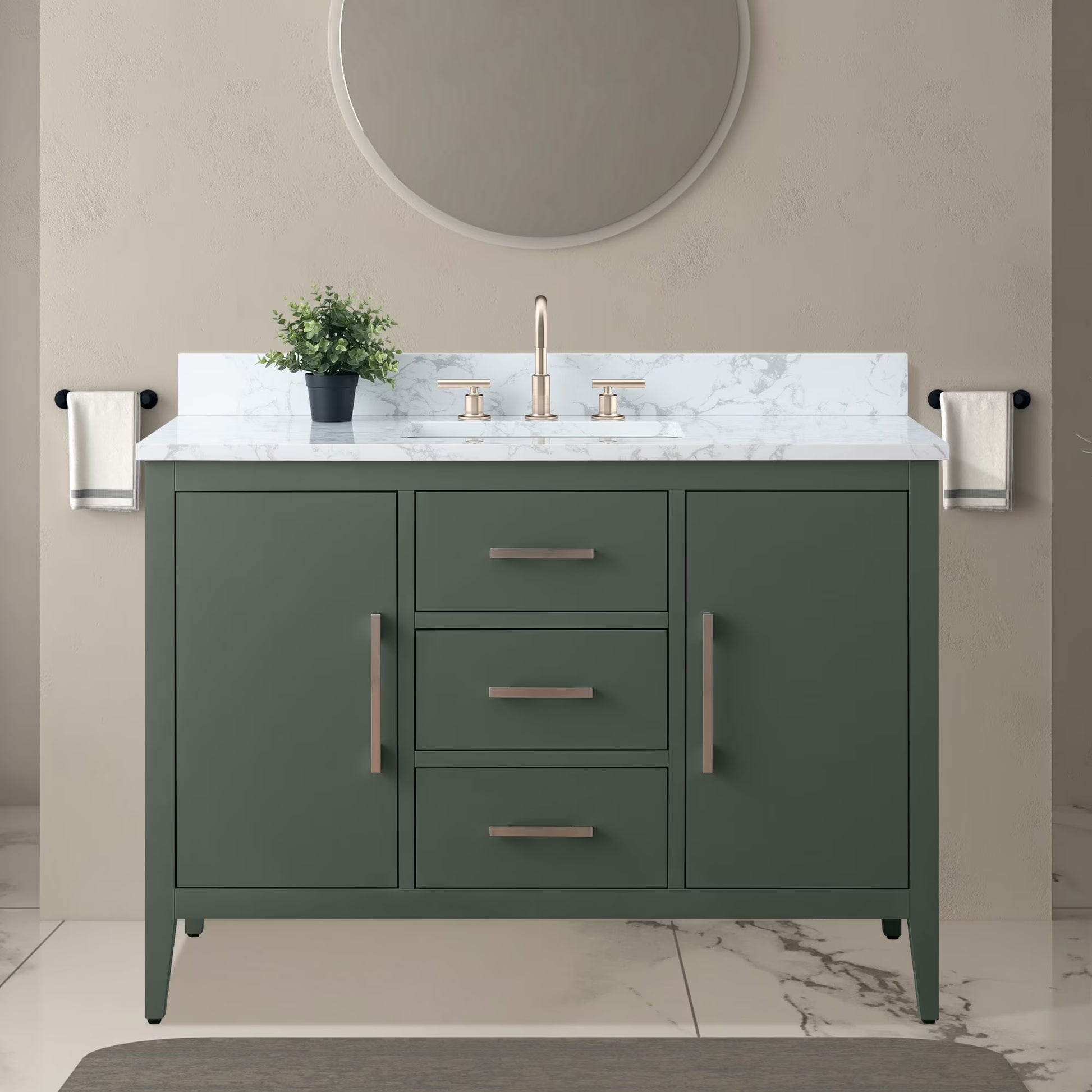 Vanity Art 48" Single Sink Bathroom Vanity Cabinet with Ceramic Countertop