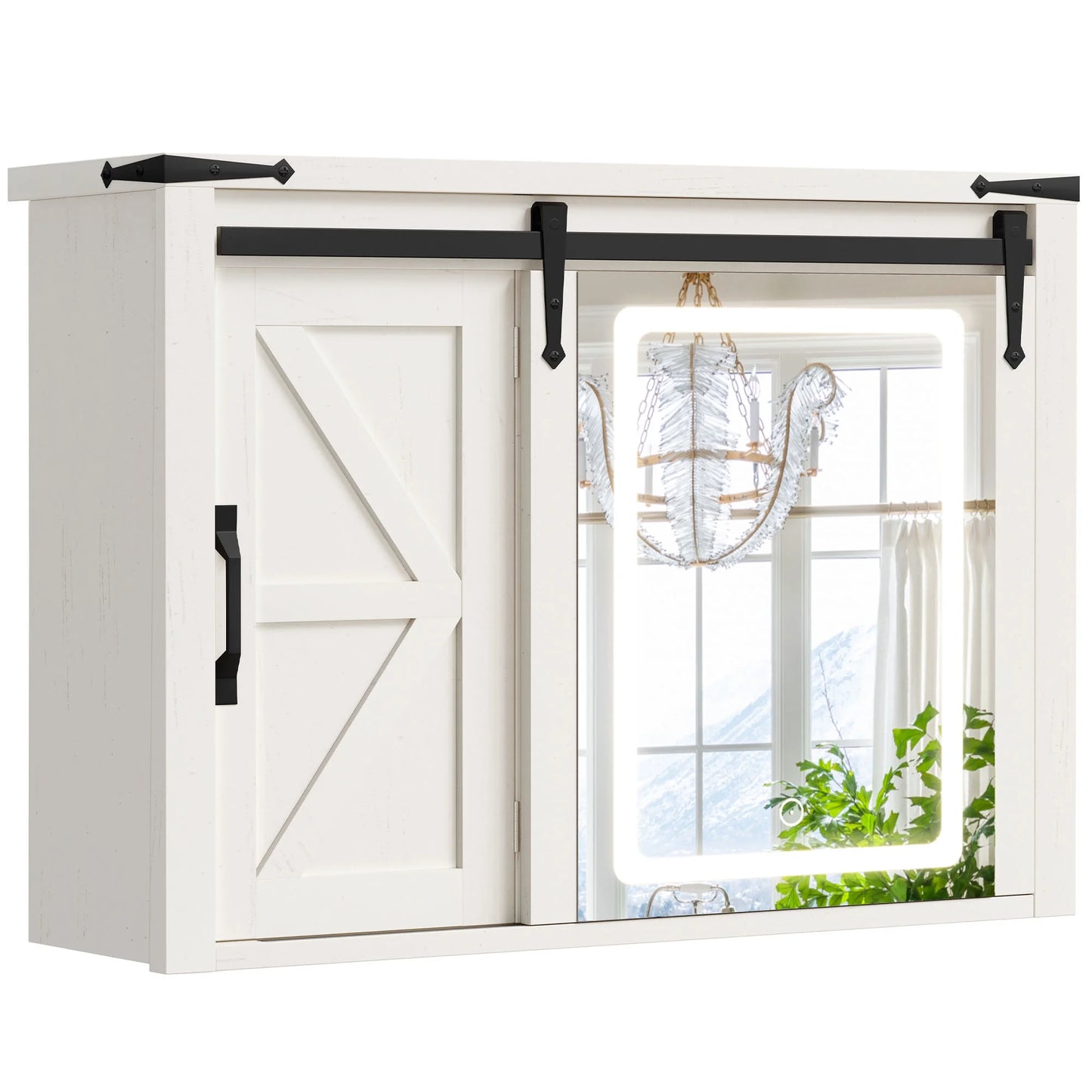 DWVO Bathroom Wall Cabinet with LED Lights Mirror, Medicine Cabinet with Door and Adjustable Shelf, White