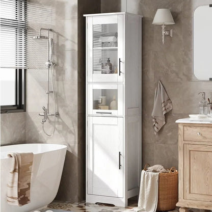 66.9" Tall Bathroom Cabinet, Slim Bathroom Storage Cabinet with Doors and Adjustable Shelf, Freestanding Floor Pantry Cabinet for Kitchen, Living Room, Laundry Room, Home Office, White 15.7 Inch