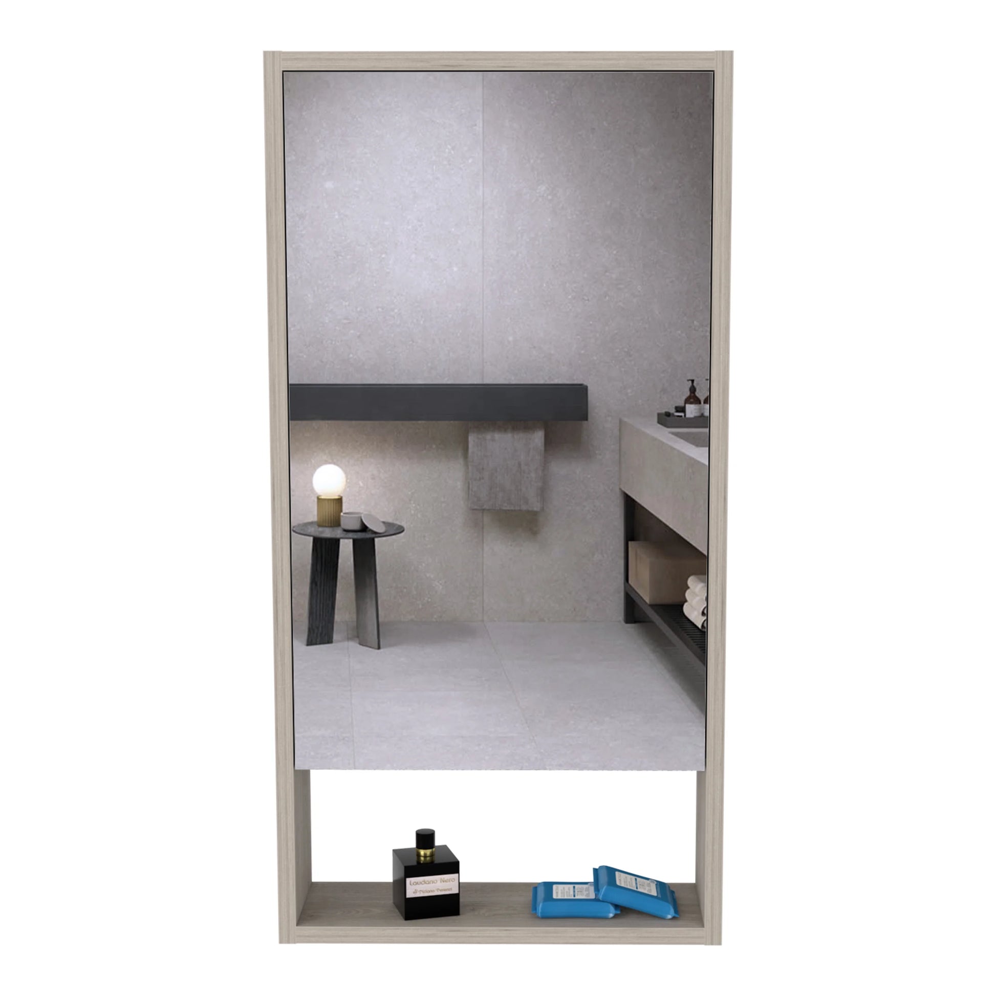 DUOSONG Medicine Cabinet Irvine, One External Shelf, Light Gray Finish Light Gray Particle Board Bath & Faucets Bathroom Storage