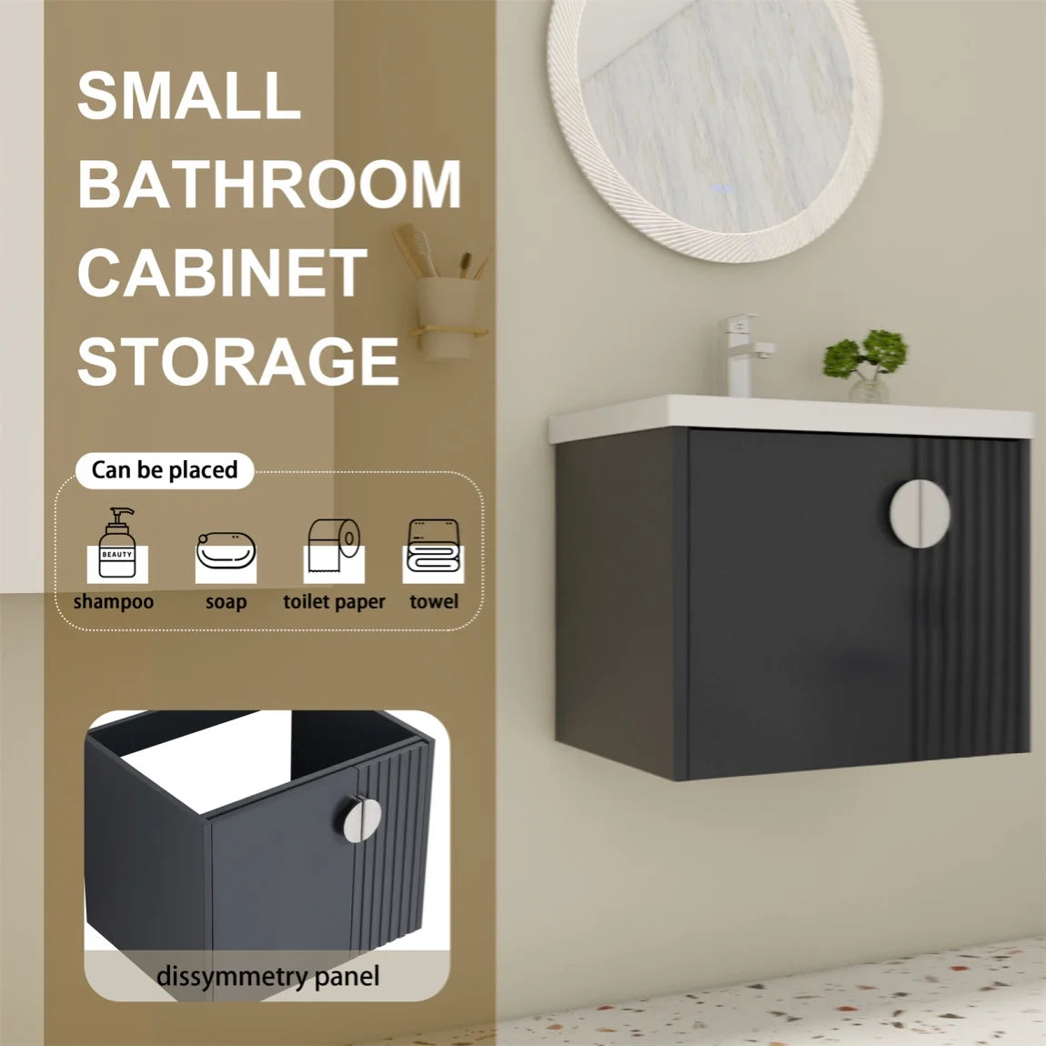 Bathroom Vanity with Dual-door Design, 24 Inch Bathroom Vanity Sink with Soft Close Door and Metal Handles, Bathroom Vanity with Sink for Small Bathroom Apartment, Black