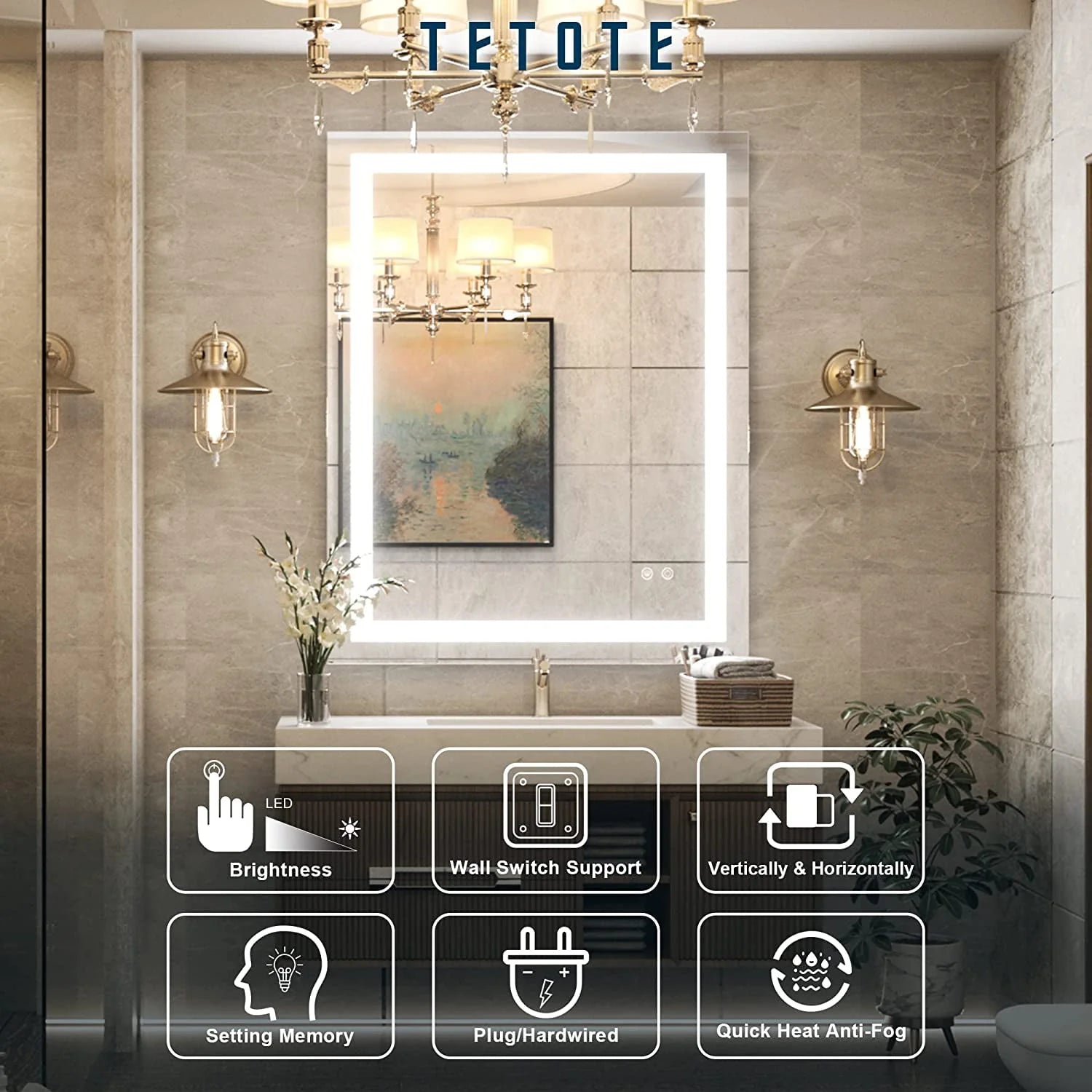30 x 36 Bathroom LED Mirror Vanity Mirror with Lights,Dimmable ,Anti-Fog,Makeup Wall Mounted Modern Lighted Mirror