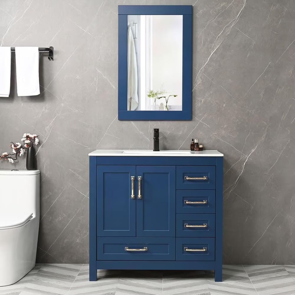 Eclife 36" White Bathroom Vanity Set with Ceramic Sink Top and Water Saving Faucet Drain
