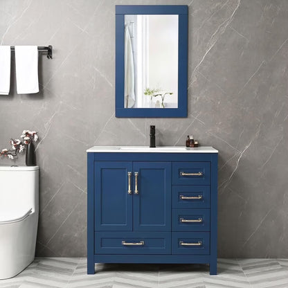 Eclife 36" White Bathroom Vanity Set with Ceramic Sink Top and Water Saving Faucet Drain