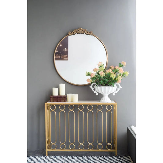 Gzxs 30" Round Vintage Antique Gold Mirror - Ornate French Victorian Wall Mirror - Baroque Style Circle Mirror for Vanity, Bathroom or Bedroom
