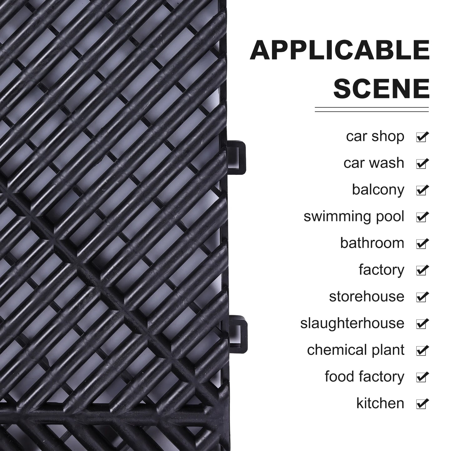 0.71IN Thrick Garage Tiles Interlocking 15.8x15.8in 34PCS Large Drainage Tiles Flooring Cover for Pool Shower Bathroom Deck Patio Outdoor, Black