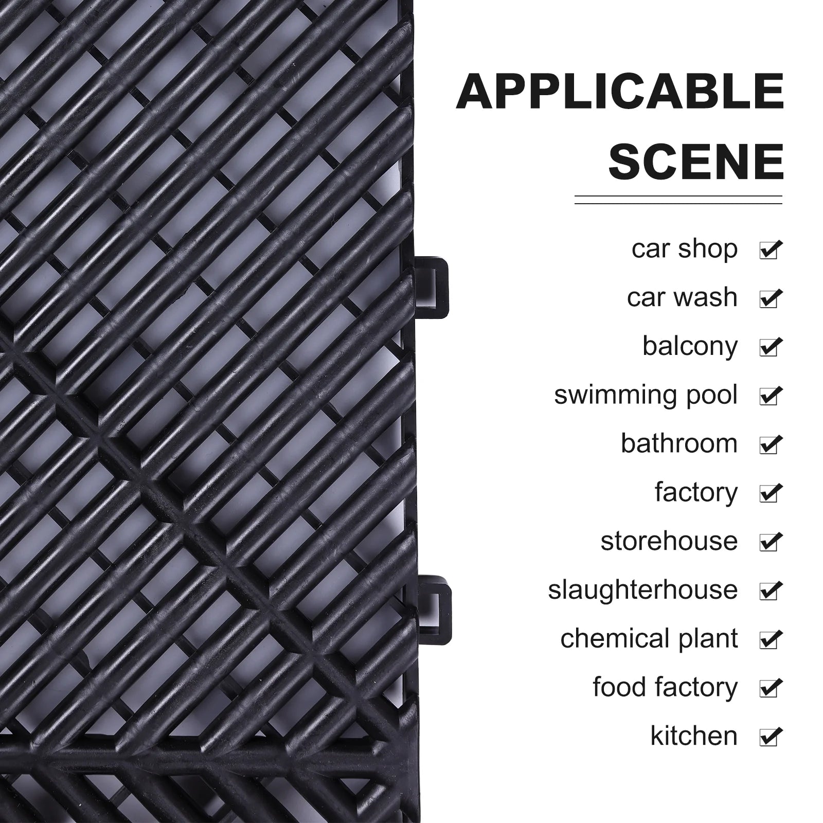 0.71IN Thrick Garage Tiles Interlocking 15.8x15.8in 34PCS Large Drainage Tiles Flooring Cover for Pool Shower Bathroom Deck Patio Outdoor, Black