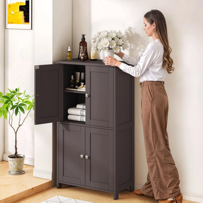 Bathroom Storage Floor Cabinet Organizer with Adjustable Shelf 4 Magnetic Doors 43" Wooden Pantry Cabinet Freestanding for Kitchen Living Room Small Spaces,Brown