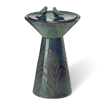 Glitzhome 27.5" Fountain with Pump and LED Light Embossed Pedestal Ceramic Bird Bath, Turquoise