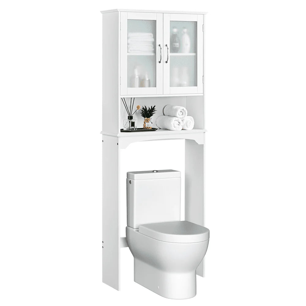 SmileMart Wooden Over the Toilet Storage Cabinet 3-Shelf for Bathroom, White