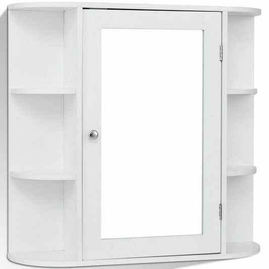 Giantex Bathroom Mirror Cabinet, Modern Wall Cabinet with Mirror, Medicine Cabinet with Mirror, Ideal for Bathroom, Dressing Room or Living Room, 26 x 6.5 x 25 inches (White)