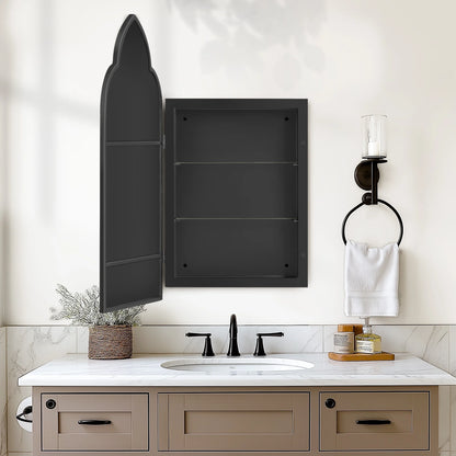 Soges Bathroom Medicine Cabinet with 3 Adjustable Storage Shelves, Wall Mounted Metal Framed Mirror Cabinet Recessed Medicine Cabinet, Cloud Shape Bathroom Mirror Cabinet, 19.7x31.5 Inches, Black