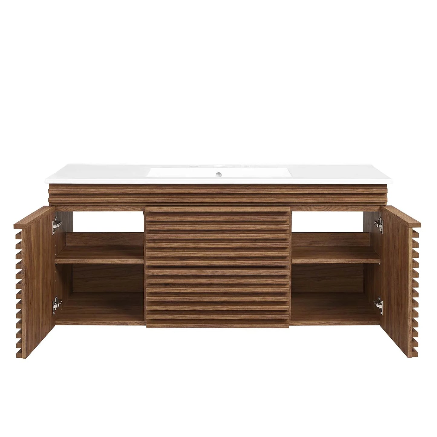 Modway Render 48" Wall-Mount Bathroom Vanity in Walnut White