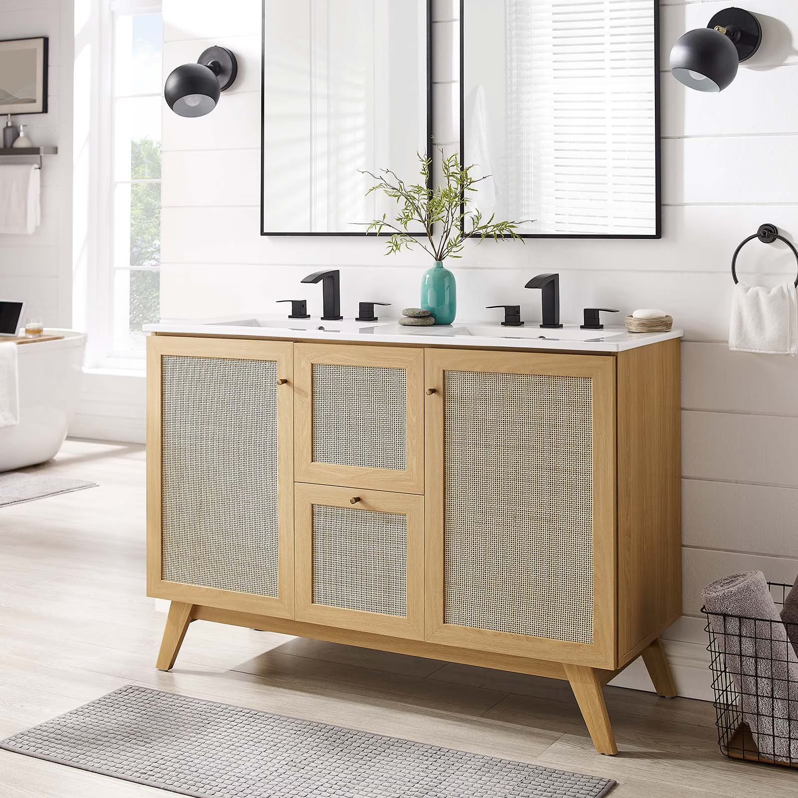 Modway Soma 48�?Double Sink Bathroom Vanity in Oak White