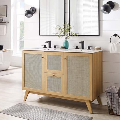 Modway Soma 48�?Double Sink Bathroom Vanity in Oak White