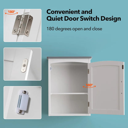 Bathroom Wall Cabinet 15 x 20 Inch Small Wall Cabinets Single Door Over Toilet Medicine Cabinet for Small Bathrooms - Matte White Finish with Gray Top, Soft Close Hinges