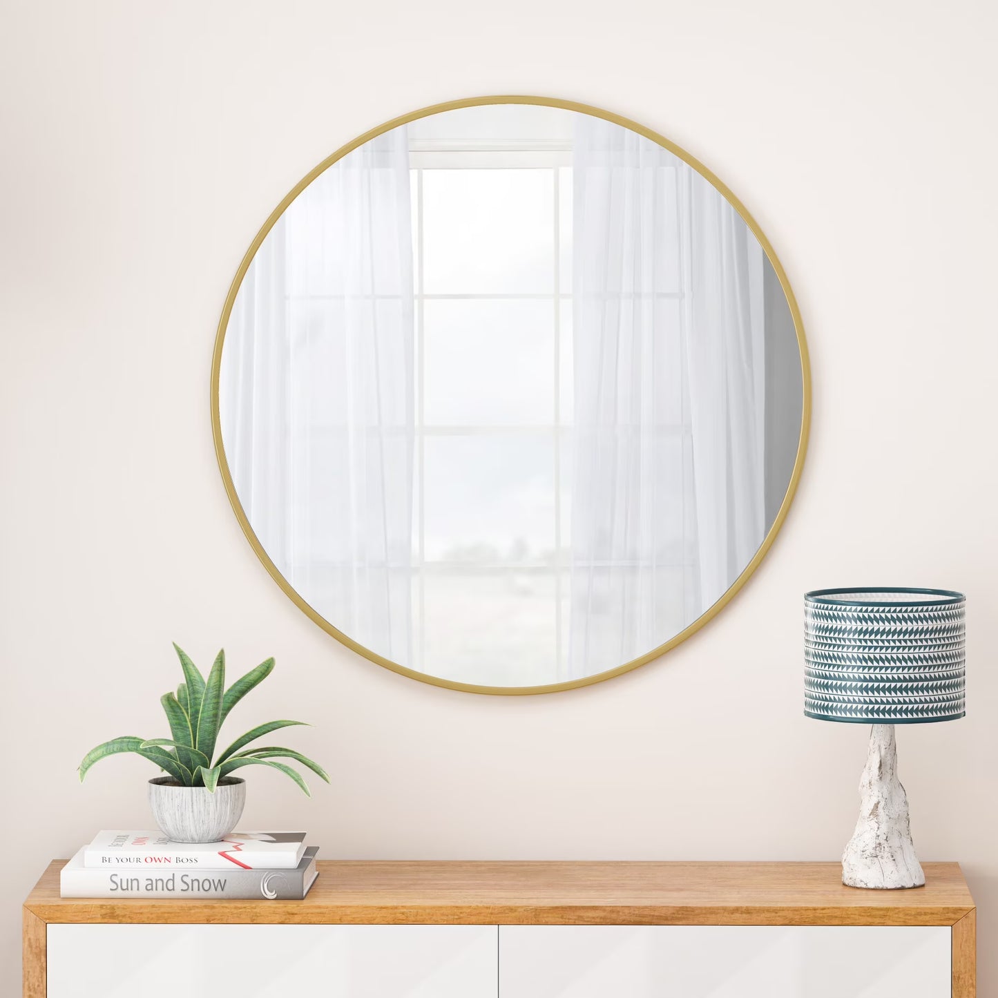 48" Round Mirror, Wall Circle Mirrors with Metal Framed, Circular Vanity Mirror Dressing Mirror for Bathroom, Living Room, Bedroom Wall Decor, Black