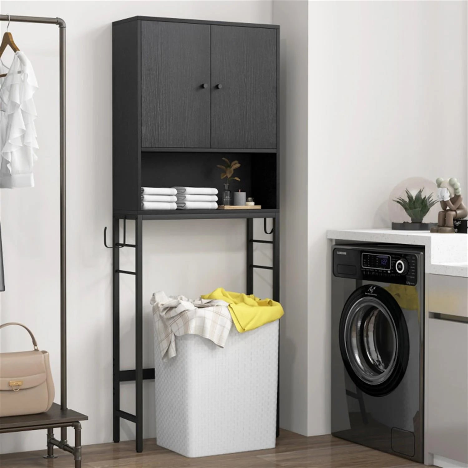 Finihen Over The Toilet Storage Cabinet, Storage Shelf, with 2 Doors and Adjustable Shelf, for Bathroom,Black