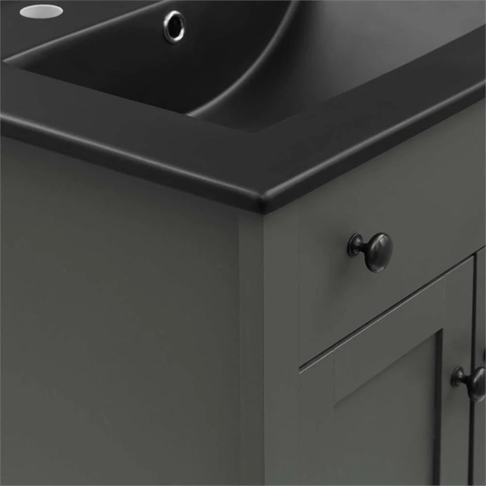 Modway Nantucket Modern Wood/Ceramic Bathroom Vanity in Gray/Black