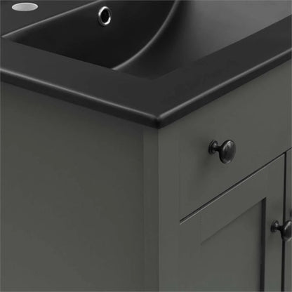 Modway Nantucket Modern Wood/Ceramic Bathroom Vanity in Gray/Black