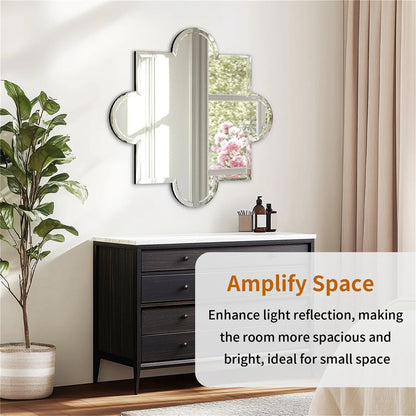 LUVODI Frameless Irregular Wall Mirror 31.5x31.5 inch HD Glass Bathroom Mirror with Beveled Silver Edge
