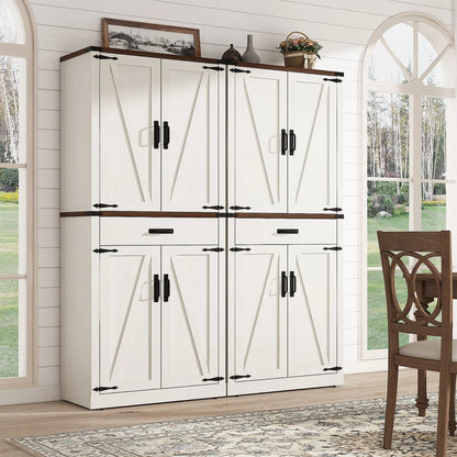 72" Tall Farmhouse Kitchen Pantry Cabinet w/1 Drawer & 4 Roomy Storage Shelves, Versatile Wood Storage Cabinet with 4 Barn Door & Adjustable Shelves & for Dining Room Bathroom Utility Room