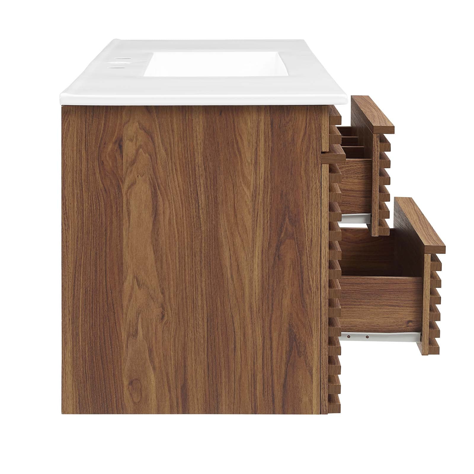 Modway Render 48" Wall-Mount Bathroom Vanity in Walnut White