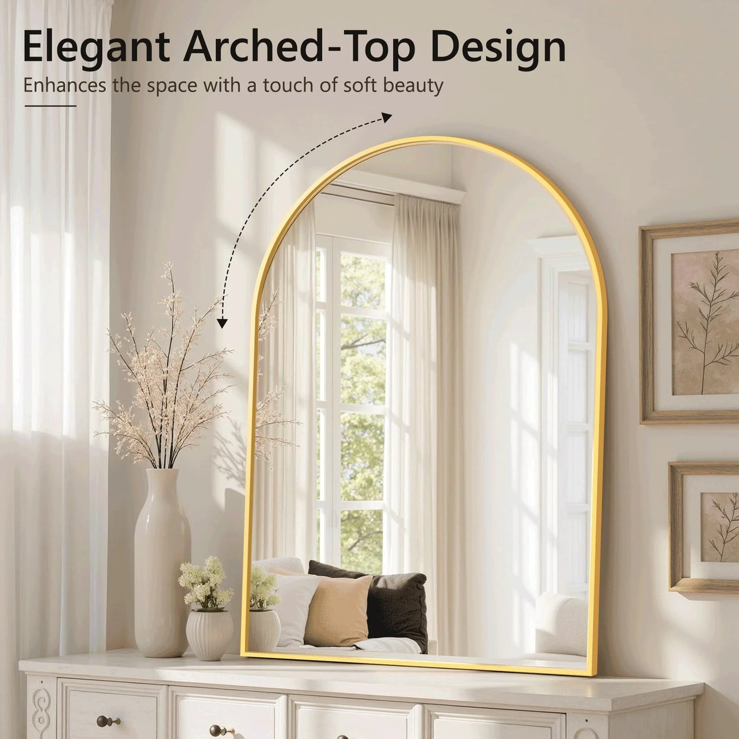 Lumora 32"x48" Arched Wall Bathroom Mirror Wall-mounted Mirror with Aluminum Frame,Gold