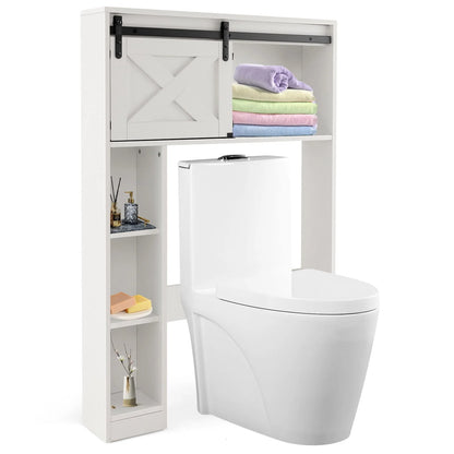FONIRRA Over The Toilet Storage Cabinet with Sliding Barn Door Storage Shelves, Toilet Bathroom Organizer for Restroom Laundry, White