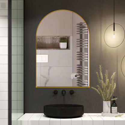16x24 Inch Bathroom Mirror Cabinet with Adjustable Glass Shelves, Recessed Metal Framed Medicine Cabinet for Storage, Matte Gold