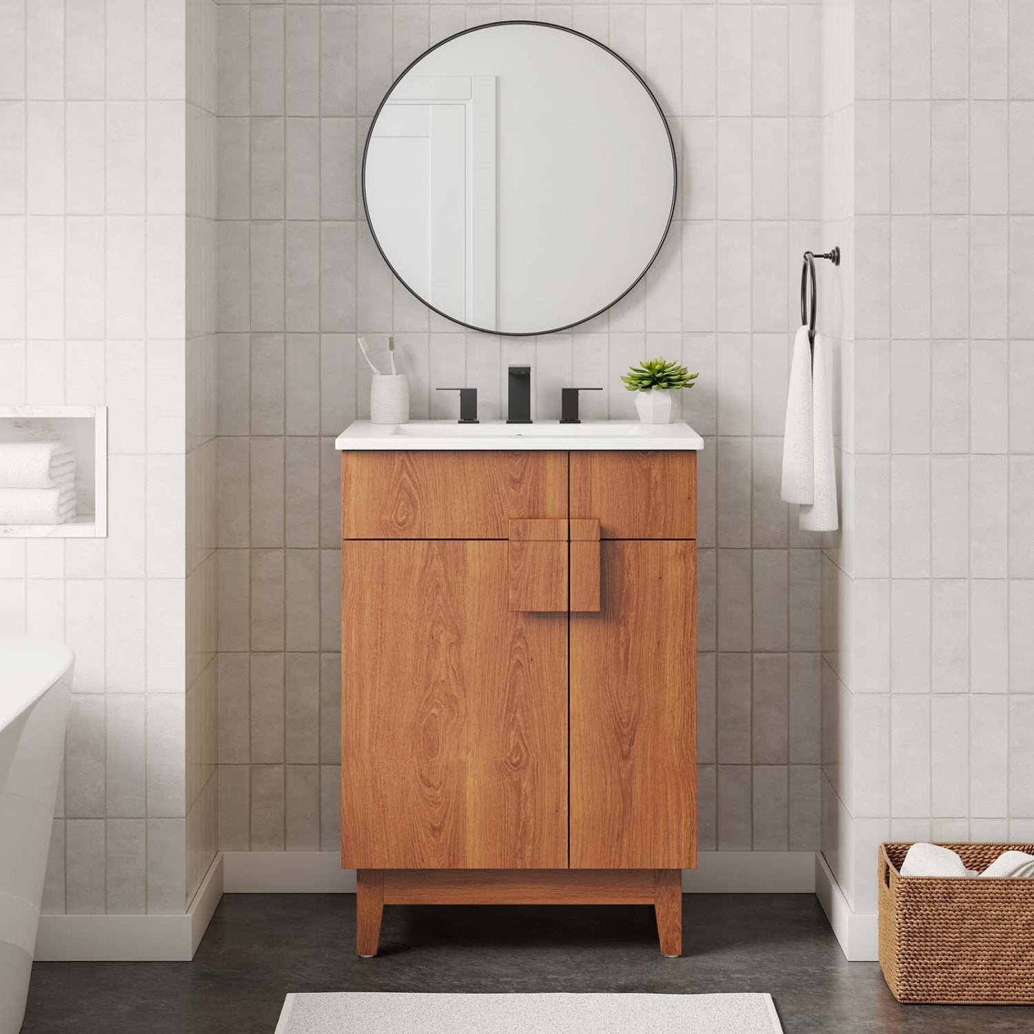 Vanity Cabinet (Sink not included), Walnut, Melamine Wood , Hotel Bedroom Bathroom, Modern Contemporary HB36062