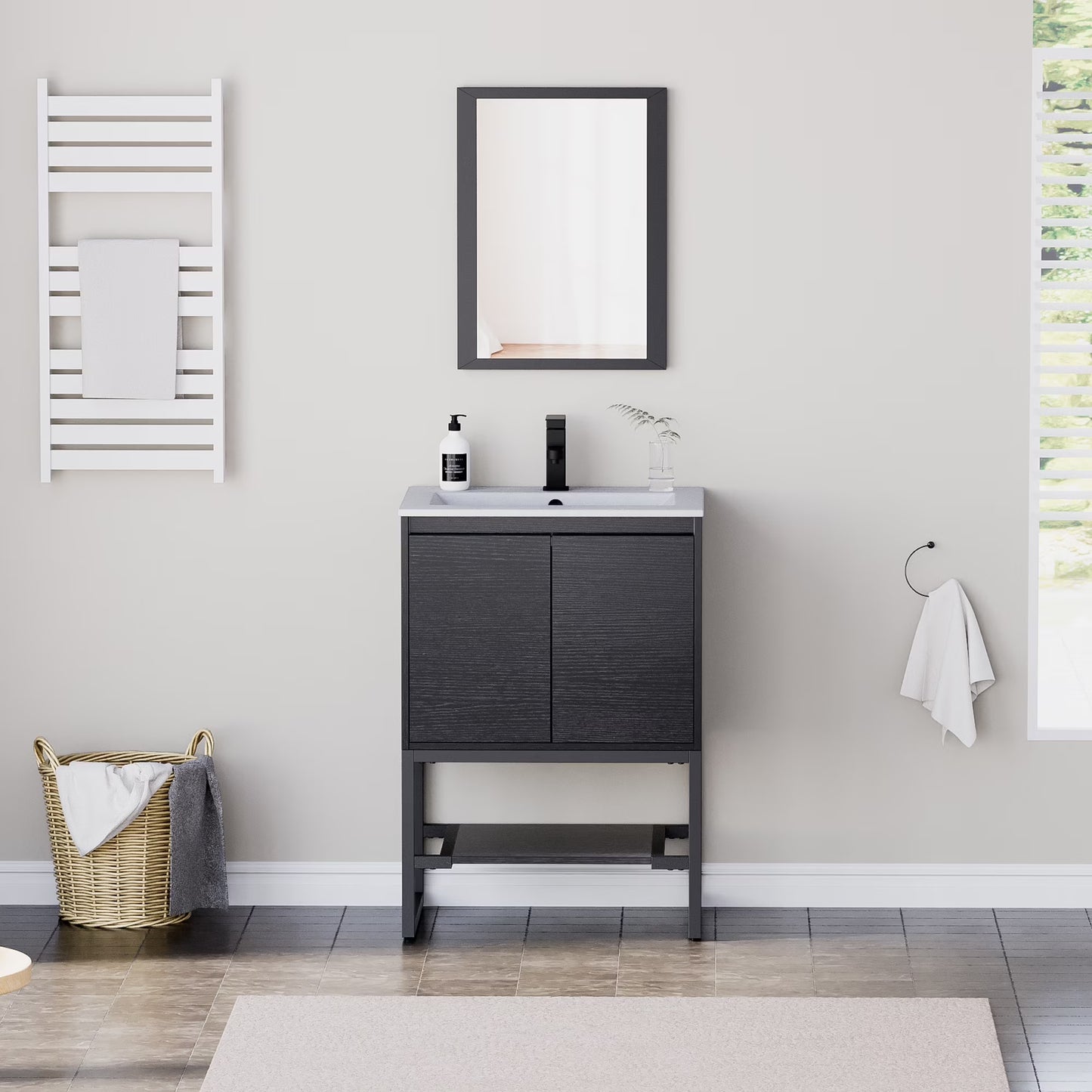 Eclife 24 Inch Freestanding Bathroom Vanity with Drop-In Sink Top, Water Efficient Faucet, Fast Drain, Overflow with Tiny Backsplash